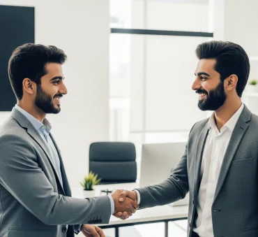 رجل مبيعات يصافح عميلاً بعد إتمام صفقة بيع بنجاح