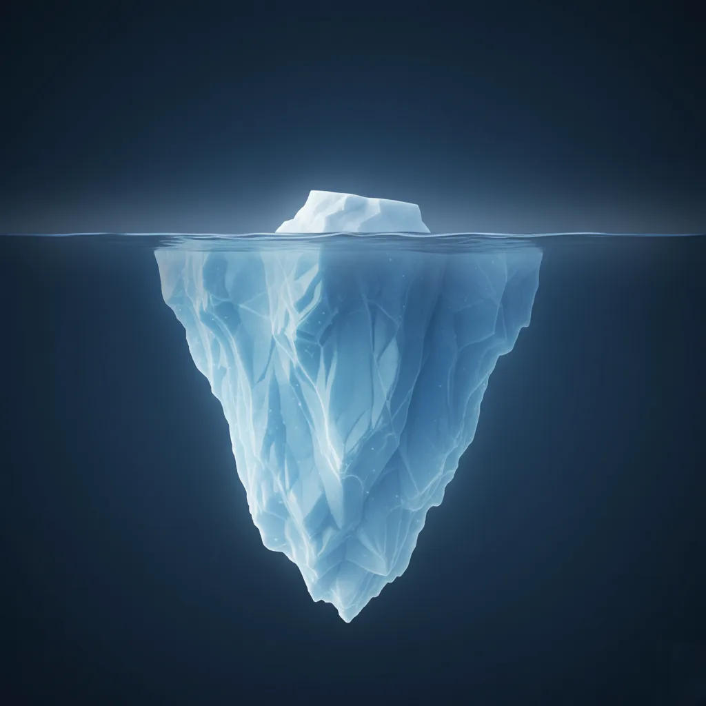 قياس العائد على الاستثمار (ROI) في المشاريع العقارية 3 استخدام استعارة بصرية قوية ومعروفة لتوضيح فكرة أن معظم تكاليف الاستثمار العقاري تكون “مخفية تحت السطح”.