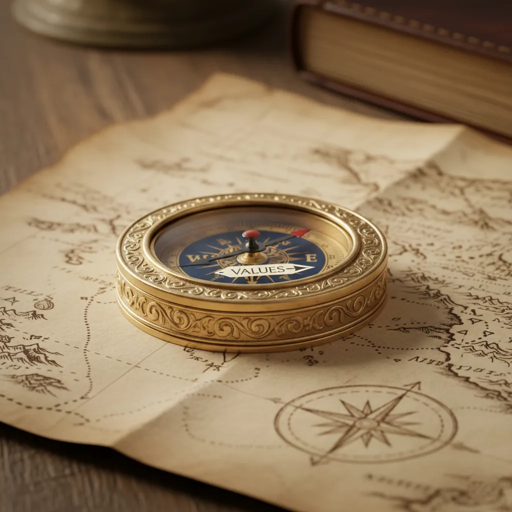بناء هوية قوية كيف تعرف من أنت وماذا تريد 2 بوصلة ترمز إلى القيم الشخصية كدليل في الحياة.