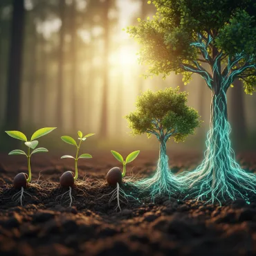 صورة لبذرة تنمو لتصبح شجرة قوية (لتمثيل إمكانات النمو).
