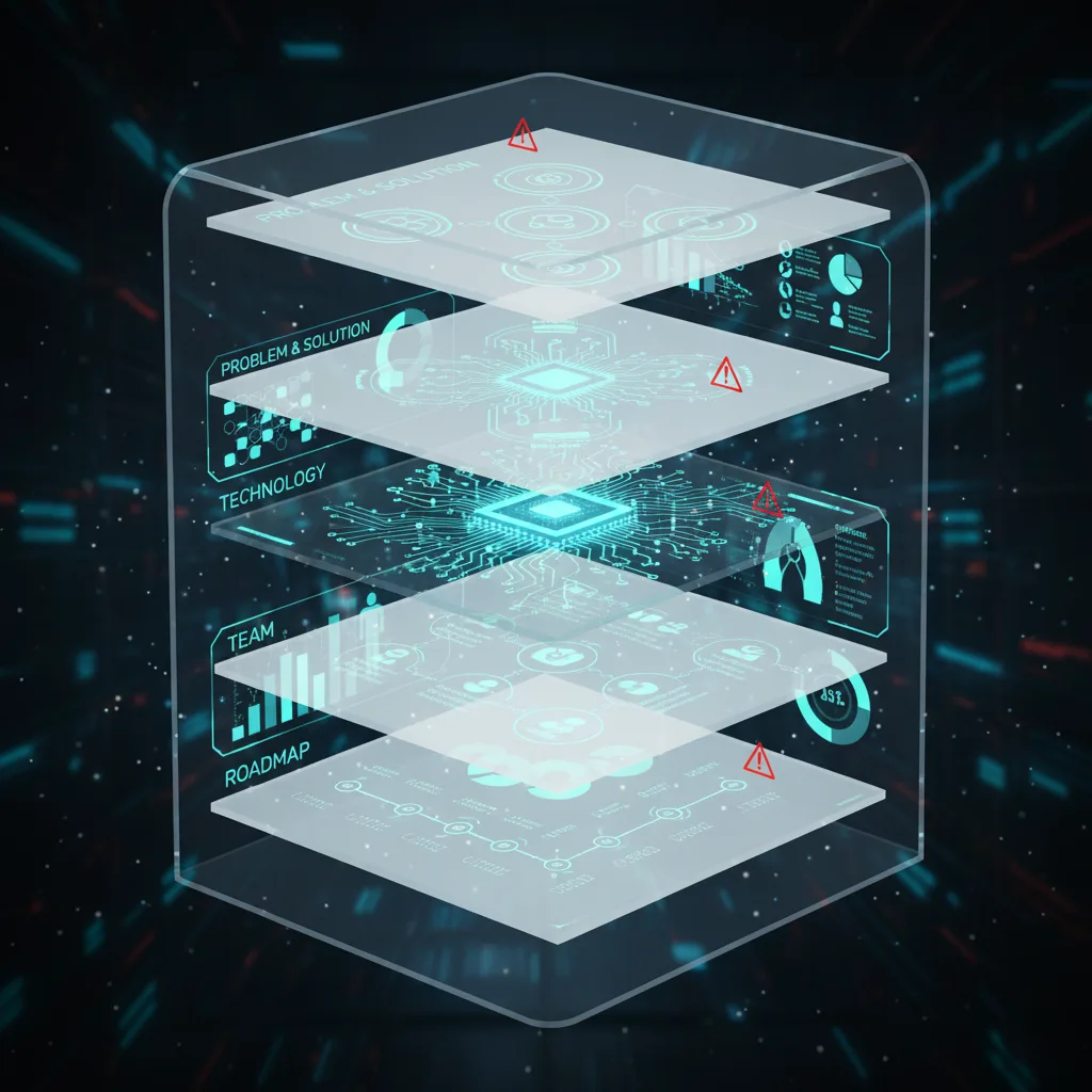 التحليل الأساسي للعملات الرقمية: 5 خطوات لتقييم أي مشروع 3 عرض ثلاثي الأبعاد عالي التفاصيل لورقة بيضاء رقمية يتم تفكيكها طبقة تلو الأخرى. تظهر كل طبقة عنصرًا مختلفًا: “المشكلة والحل”، “التكنولوجيا”، “الفريق”، “خارطة الطريق”. تظهر علامات خطر حمراء صغيرة متوهجة على الأجزاء الضعيفة أو الغامضة من الوثيقة. النمط: تقني، مستقبلي، مجسم، مع تركيز على الشفافية والتفاصيل.
