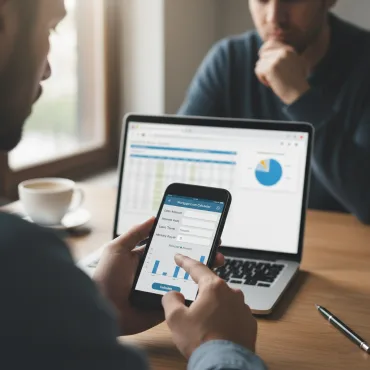 شخص يستخدم حاسبة القروض العقارية على جهاز لابتوب أو هاتف ذكي.