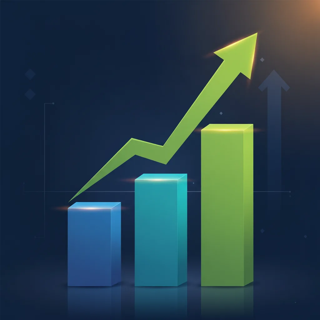 كيف تعد دراسة جدوى اقتصادية لمشروعك العقاري الأول؟ 2 مؤشرات الأداء الرئيسية (NPV، IRR، ROI) مع سهم صاعد قوي، يرمز إلى الربحية والنمو.
